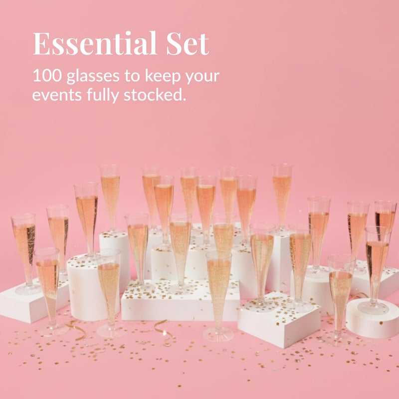Prestee 100 Gold Plastic Champagne Flutes - 4.5 oz Disposable Champagne Glasses for Toasting at Weddings, Mimosas, Cocktails, Great Gatsby Party Decorations, and Events - Image 4